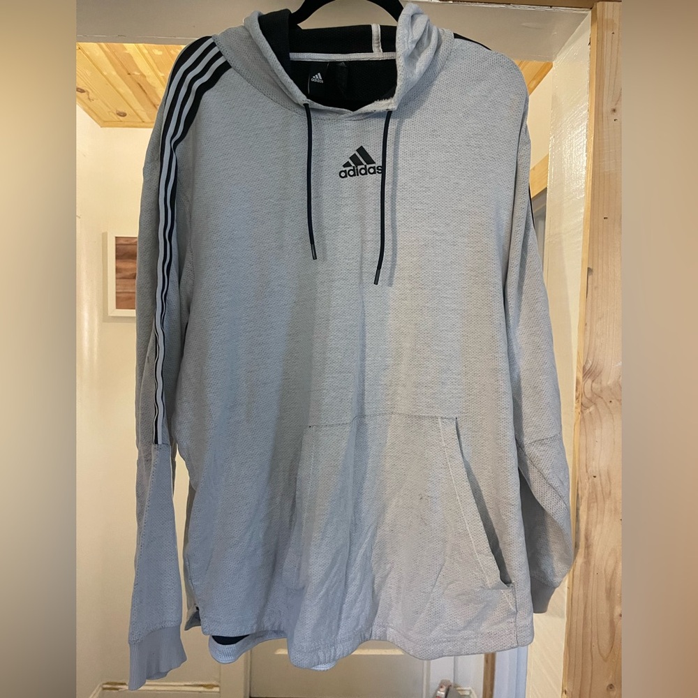 Adidas Men's Light Gray Hoodie with Black Accents